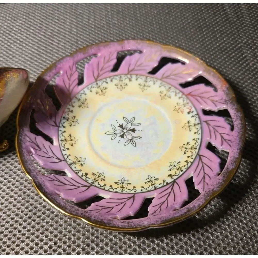 vintage Japanese lusterware porcelain teacup and saucer set Lace Design